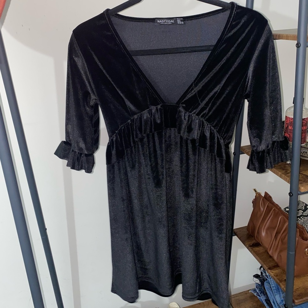 Black velvet mini dress